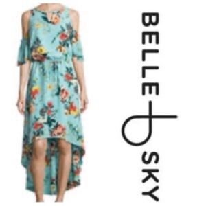🌼Belle Sky Hi-Lo Blue Floral Cold shoulder Dress